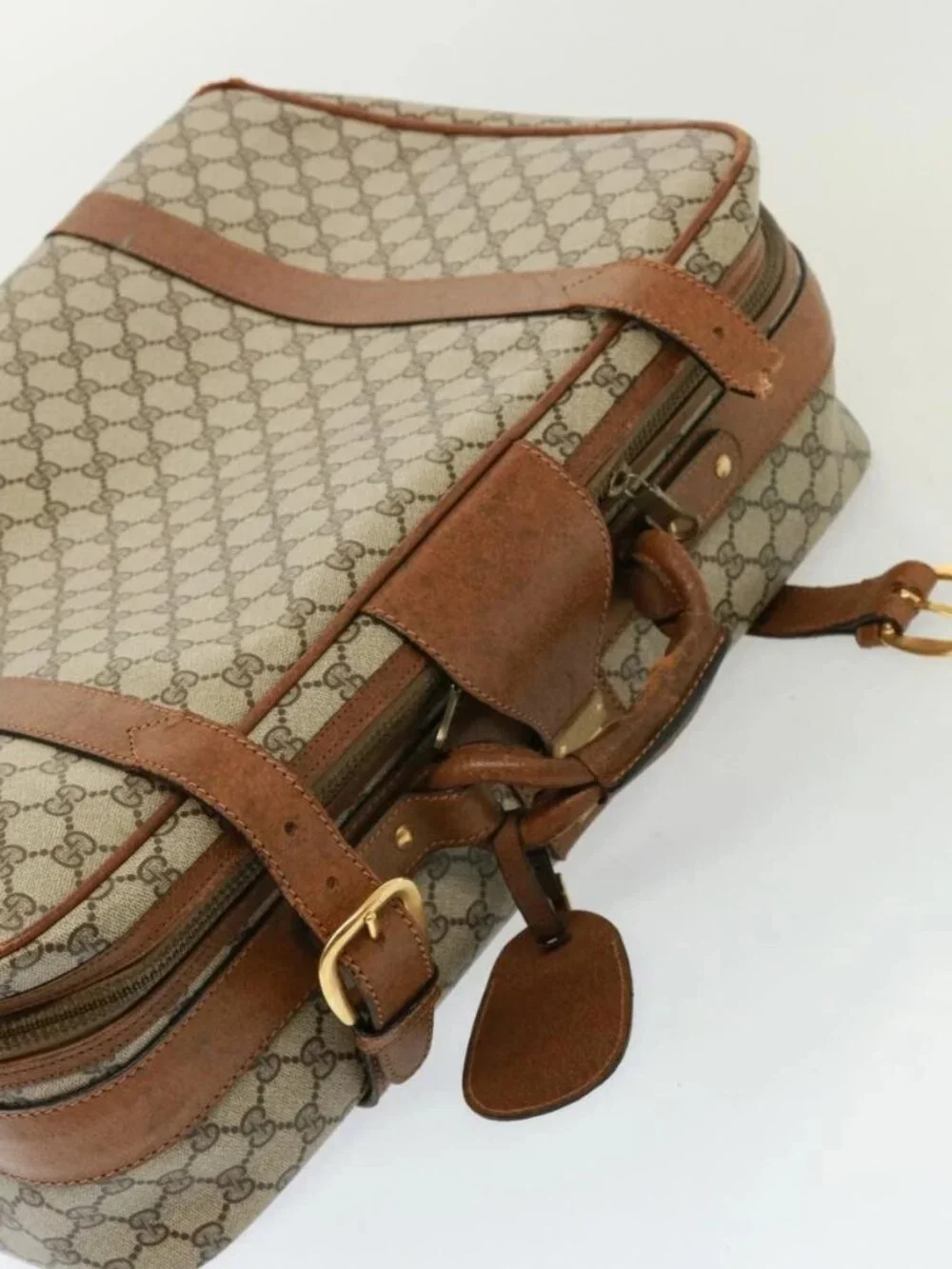 GUCCI GG Supreme Boston Bag PVC Beige Auth mr177